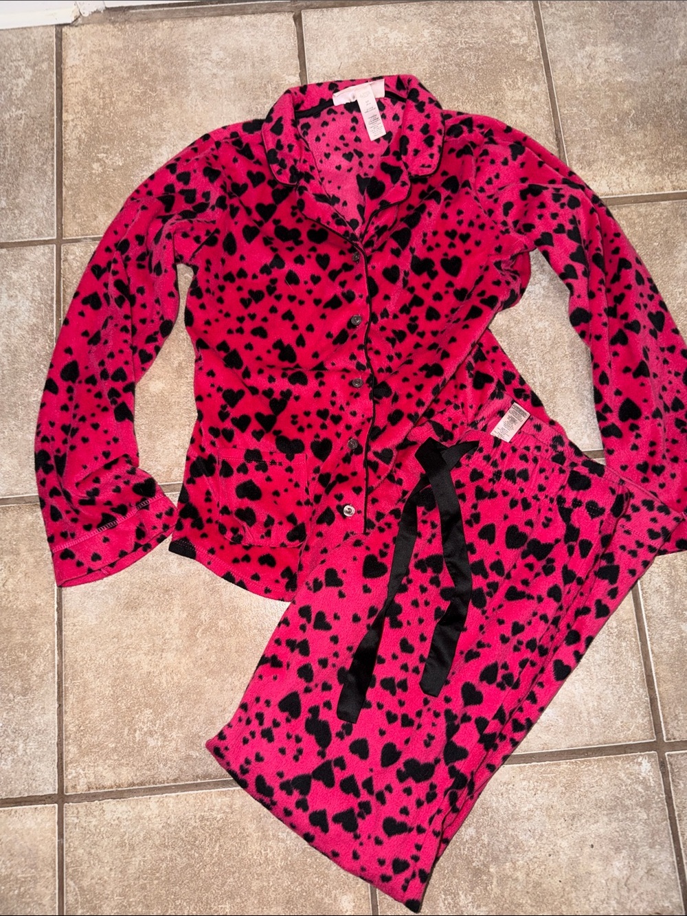 La SENZA Hot Pink and Black Heart Fleece Pajama Set
